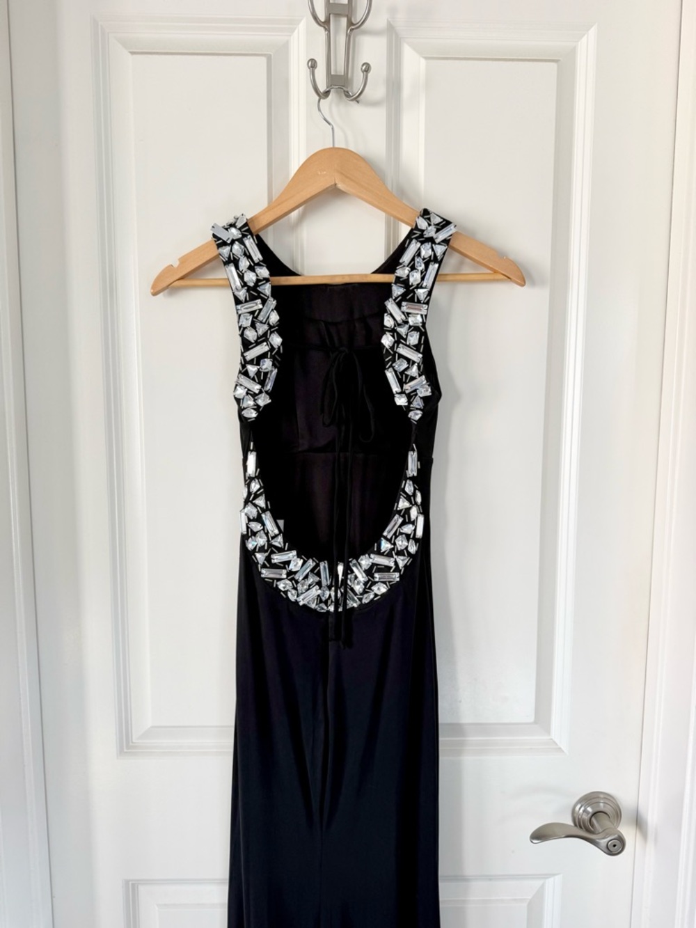 Black Windsor Maxi Dress with Embellished Halter Neck and Open Back